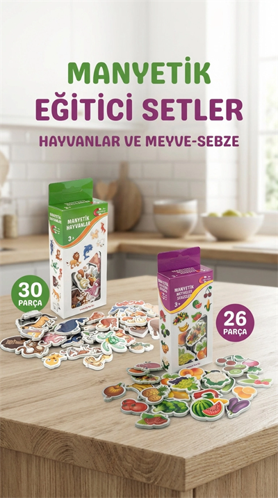 Eğitici Manyetik Hayvan ve Sebze Meyve Seti 56 Parça Magnet