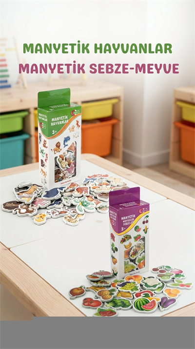 Eğitici Manyetik Oyuncak Seti, 30 Hayvan 26 Sebze ve Meyve Magnet