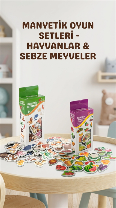 Eğitici Manyetik Oyuncak Seti 56 Parça Hayvan Sebze Meyve Magnet