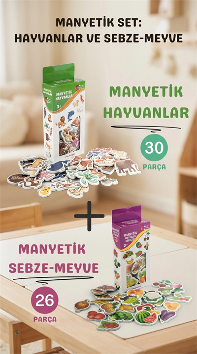Eğitici Oyuncak Seti Manyetik Hayvanlar ve Sebze Meyveler 56 Parça