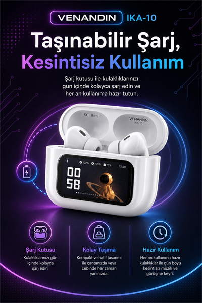Ekran Göstergeli Kablosuz Kulak İçi Kulaklık Şarj Kutulu Müzik Ve Görüşme Uyumlu