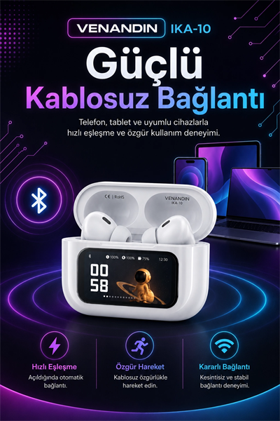 Ekran Göstergeli Kablosuz Kulak İçi Kulaklık Şarj Kutulu Müzik Ve Görüşme Uyumlu
