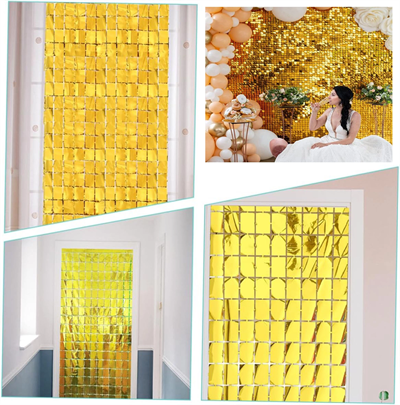 Ekstra Metalize Altın Renk Disko Dikdörtgen Kesim Kapı Perdesi Dekorasyon 1x2 Metre Bx40