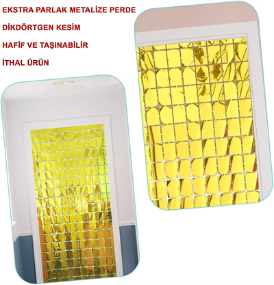 Ekstra Metalize Altın Renk Disko Dikdörtgen Kesim Kapı Perdesi Dekorasyon 1x2 Metre Bx40