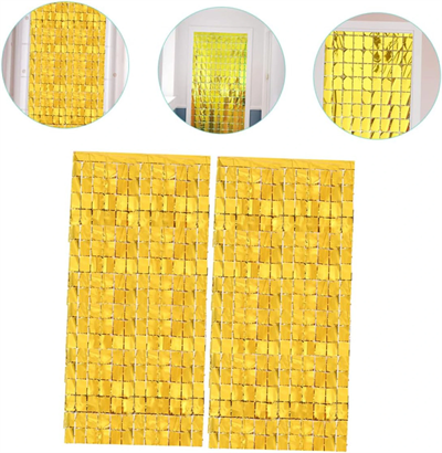 Ekstra Metalize Altın Renk Disko Dikdörtgen Kesim Kapı Perdesi Dekorasyon 1x2 Metre