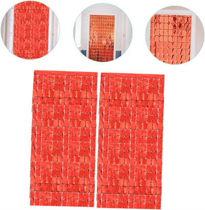 Ekstra Metalize Kırmızı Renk Disko Dikdörtgen Kesim Kapı Perdesi Dekorasyon 1x2 Metre Bx40