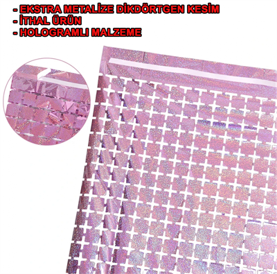 Ekstra Metalize Rose Gold Renk Disko Dikdörtgen Kesim Kapı Perdesi Dekorasyon 1x2 Metre