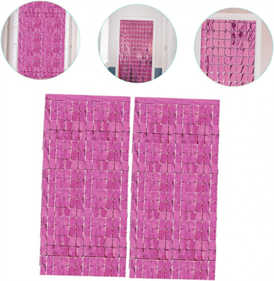 Ekstra Metalize Rose Gold Renk Disko Dikdörtgen Kesim Kapı Perdesi Dekorasyon 1x2 Metre