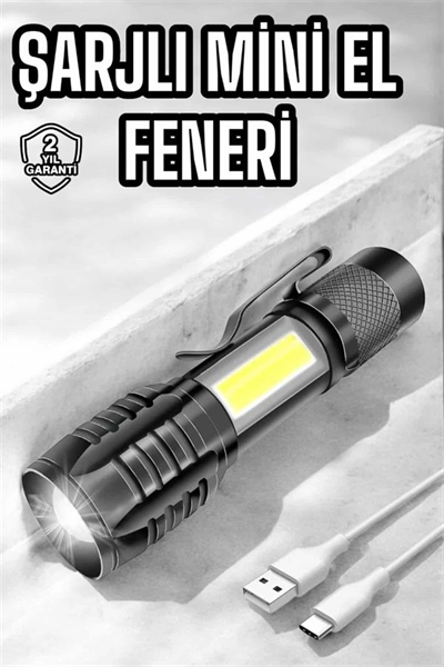 El Feneri Led USB Şarjlı Zoom Mini Led Işık Acil Durum Feneri