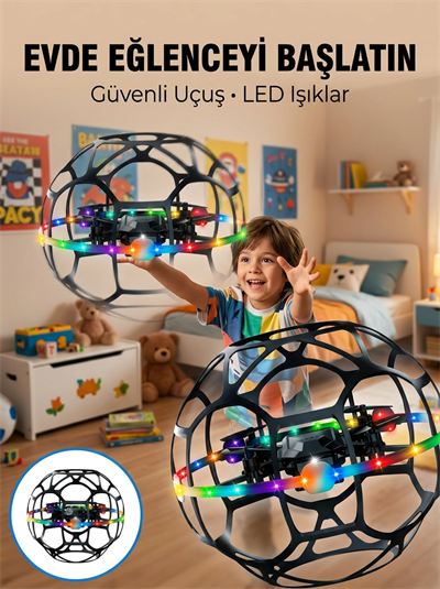 El Hareketi Kontrollü Futbol Topu Tasarımlı Drone LED Işıklı