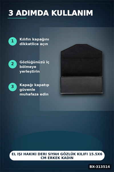 El Işi Hakiki Deri Siyah Gözlük Kılıfı 15.5x6 Cm Erkek Kadın Hediyelik BX-313514