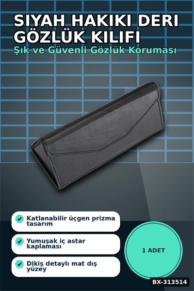 El Işi Hakiki Deri Siyah Gözlük Kılıfı 15.5x6 Cm Erkek Kadın Hediyelik BX-313514