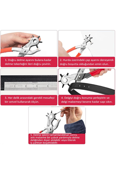 El Tipi Deri Delik Açma Pensesi Döner Başlıklı Kemer Delik Delici Alet Kemer Çanta ve Deri Delici