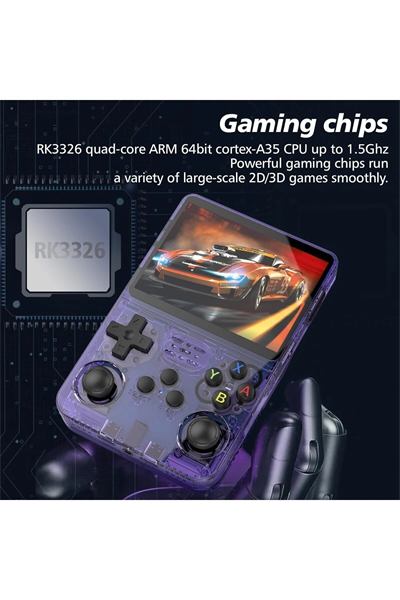 El tipi retro oyun konsolu Linux işletim sistemi 64 GB hafıza 15000 oyun IPS ekran mor Bluetooth