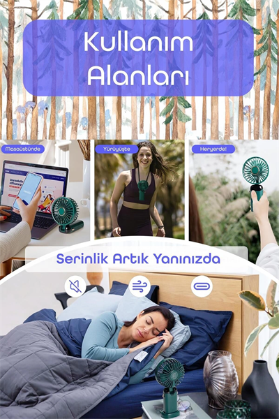 El vantilatörü dijital ekranlı şarjlı mini masa ve boyun tipi lacivert 2 yıl garantili