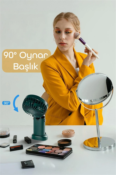 El vantilatörü dijital ekranlı şarjlı mini masa boyun tipi 2 yıl garantili haki renk