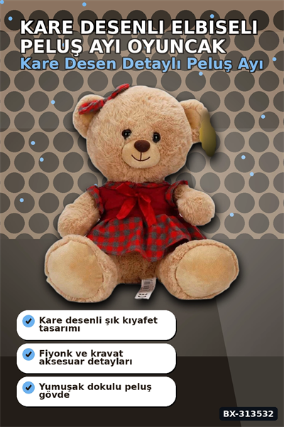 Elbiseli 32 cm Peluş Ayı Oyuncak – Yumuşak Dolgulu Sevimli Hediye ve Aksesuar BX-313532