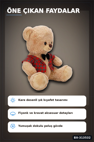 Elbiseli 32 cm Peluş Ayı Oyuncak – Yumuşak Dolgulu Sevimli Hediye ve Aksesuar BX-313532