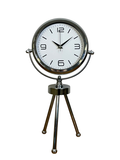 Elegance Krom Tripod Üç Ayaklı Metal Masa Saati