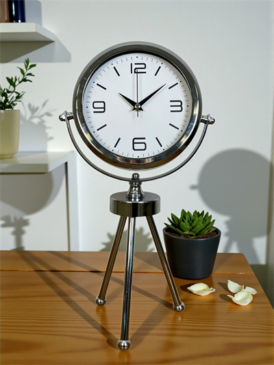 Elegance Krom Tripod Üç Ayaklı Metal Masa Saati