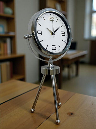 Elegance Krom Tripod Üç Ayaklı Metal Masa Saati