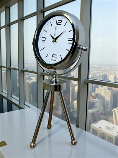 Elegance Krom Tripod Üç Ayaklı Metal Masa Saati