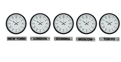 Elegant Siyah 36 Cm 5 li Tabelalı Dünya Saatleri