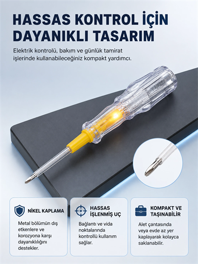 Elektrik Test Kalemi Neon Işıklı Nikel Kaplama 110-220V Dirençli