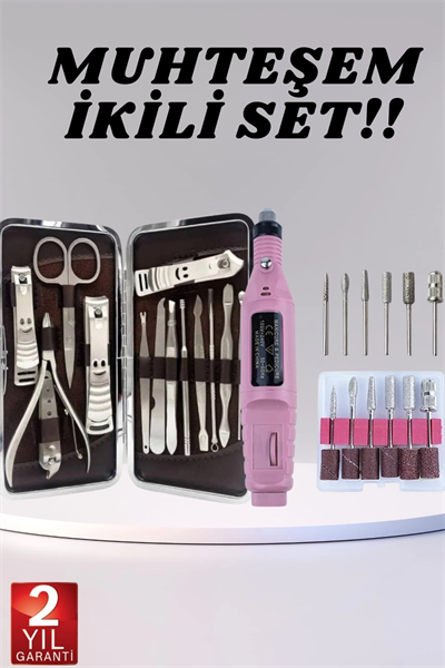Elektrikli Manikür Pedikür Seti İkili Set 12 Parça Tırnak Bakımı Törpü Protez Çıkarma
