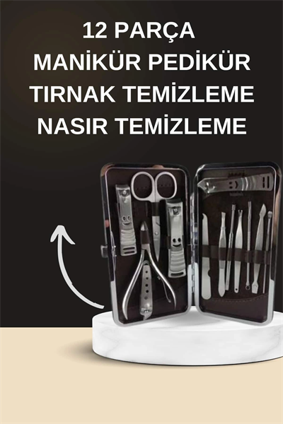 Elektrikli Manikür Pedikür Seti İkili Set 12 Parça Tırnak Bakımı Törpü Protez Çıkarma