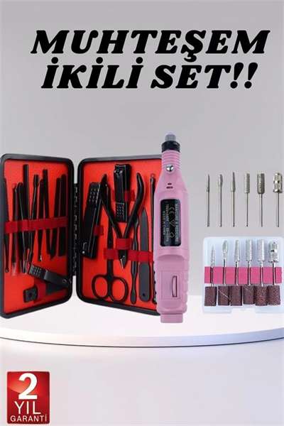 Elektrikli Manikür Pedikür Seti İkili Set 17 Parça Tırnak Bakımı Nasır Temizleme Tırnak Şekillendirme