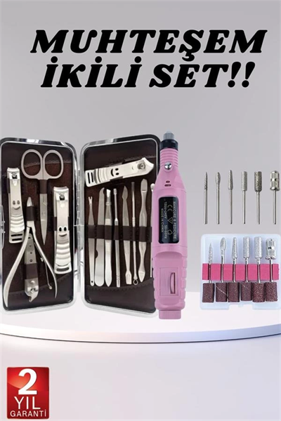 Elektrikli Manikür Pedikür Seti İkili Set 12 Parça Tırnak Bakımı Törpü Protez Çıkarma