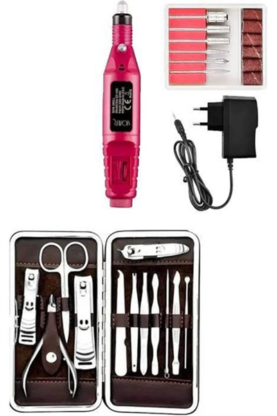 Elektrikli Manikür Pedikür Seti İkili Set 12 Parça Tırnak Bakımı Törpü Protez Çıkarma