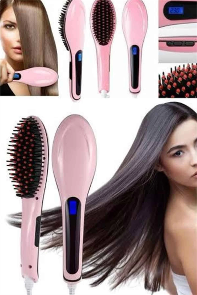 Elektrikli Saç Düzleştirici Tarak Saç Düzleştirici Fırça Sıkı Dişli Pembe