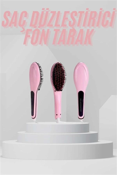 Elektrikli Saç Düzleştirici Tarak Saç Düzleştirici Fırça Sıkı Dişli Pembe