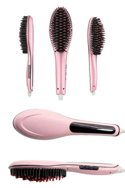 Elektrikli Saç Düzleştirici Tarak Saç Düzleştirici Fırça Sıkı Dişli Pembe