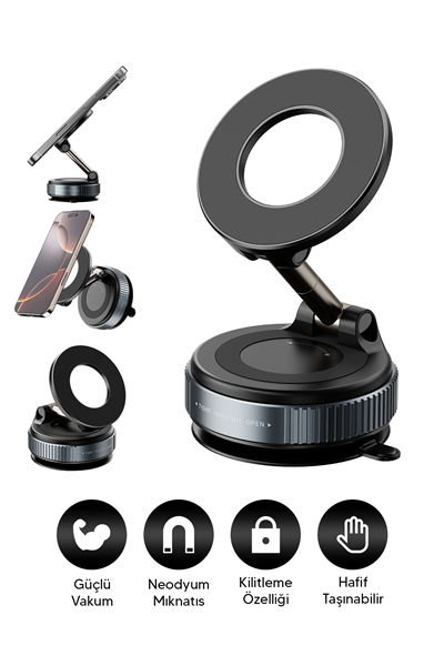 Vakumlu Araç İçi Telefon Tutucu - Güçlü Manyetik MagSafe Uyumlu