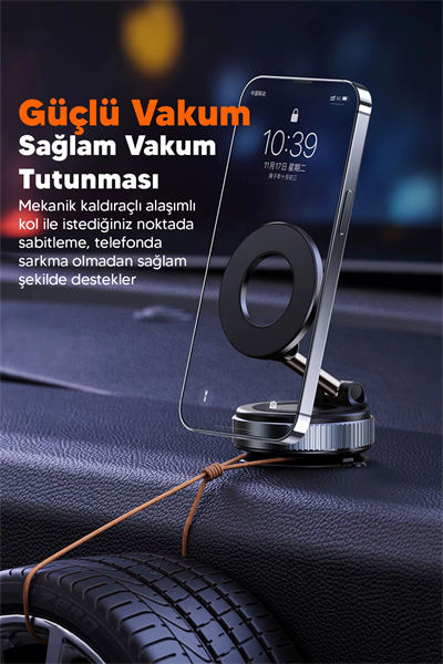 Vakumlu Araç İçi Telefon Tutucu - Güçlü Manyetik MagSafe Uyumlu