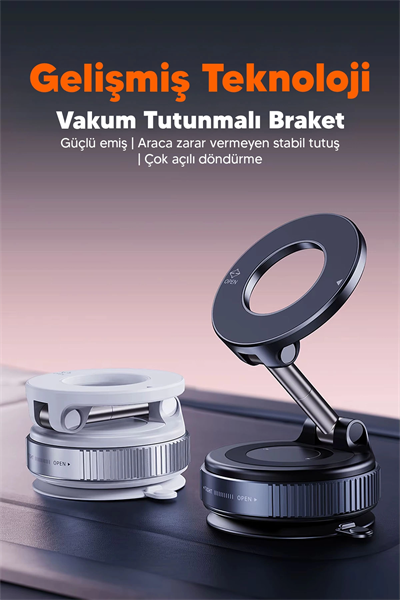 Vakumlu Araç İçi Telefon Tutucu - Güçlü Manyetik MagSafe Uyumlu