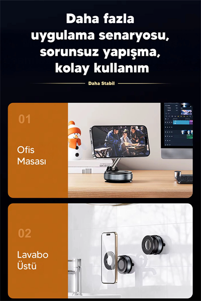 Vakumlu Araç İçi Telefon Tutucu - Güçlü Manyetik MagSafe Uyumlu