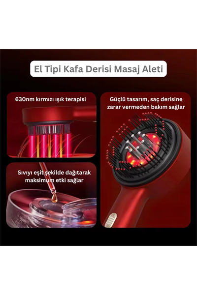 Elektrikli titreşimli masaj tarak kırmızı ışık terapili ve sıvı yağ aplikatörlü - Süpermarket