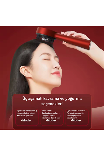 Elektrikli titreşimli masaj tarak kırmızı ışık terapili ve sıvı yağ aplikatörlü - Süpermarket