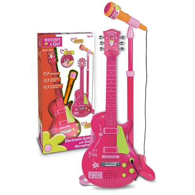 Elektronik Ayaklı Mikrofonlu Pembe Gitar - S00045872