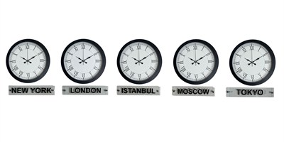 Elite Black 5’li 36 Cm Metal Tabelalı Dünya Saatleri Seti