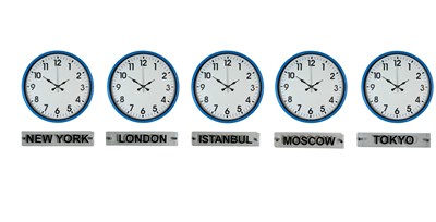 Elite Blue 36 Cm Tabelalı 5’li Dünya Saatleri
