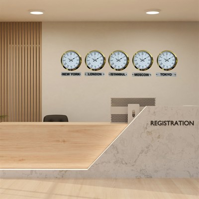 Elite Gold Roma 36 Cm Metal 5 li Tabelalı Dünya Saatleri