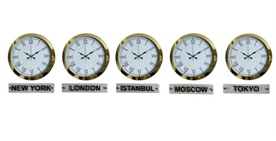 Elite Gold Roma 36 Cm Metal 5 li Tabelalı Dünya Saatleri