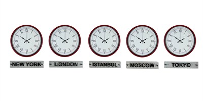 Elite Kırmızı 36 Cm 5 li Tabelalı Dünya Saatleri