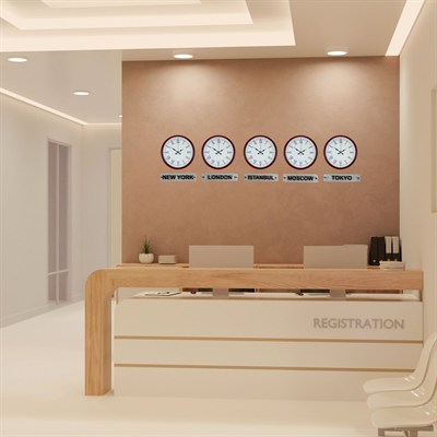 Elite Kırmızı 36 Cm 5 li Tabelalı Dünya Saatleri