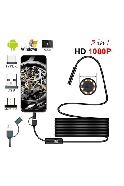 Endoskop 3 İn 1 Yılan Kamera Usb Micro Usb Type-c 20 Metre Sert Kablo